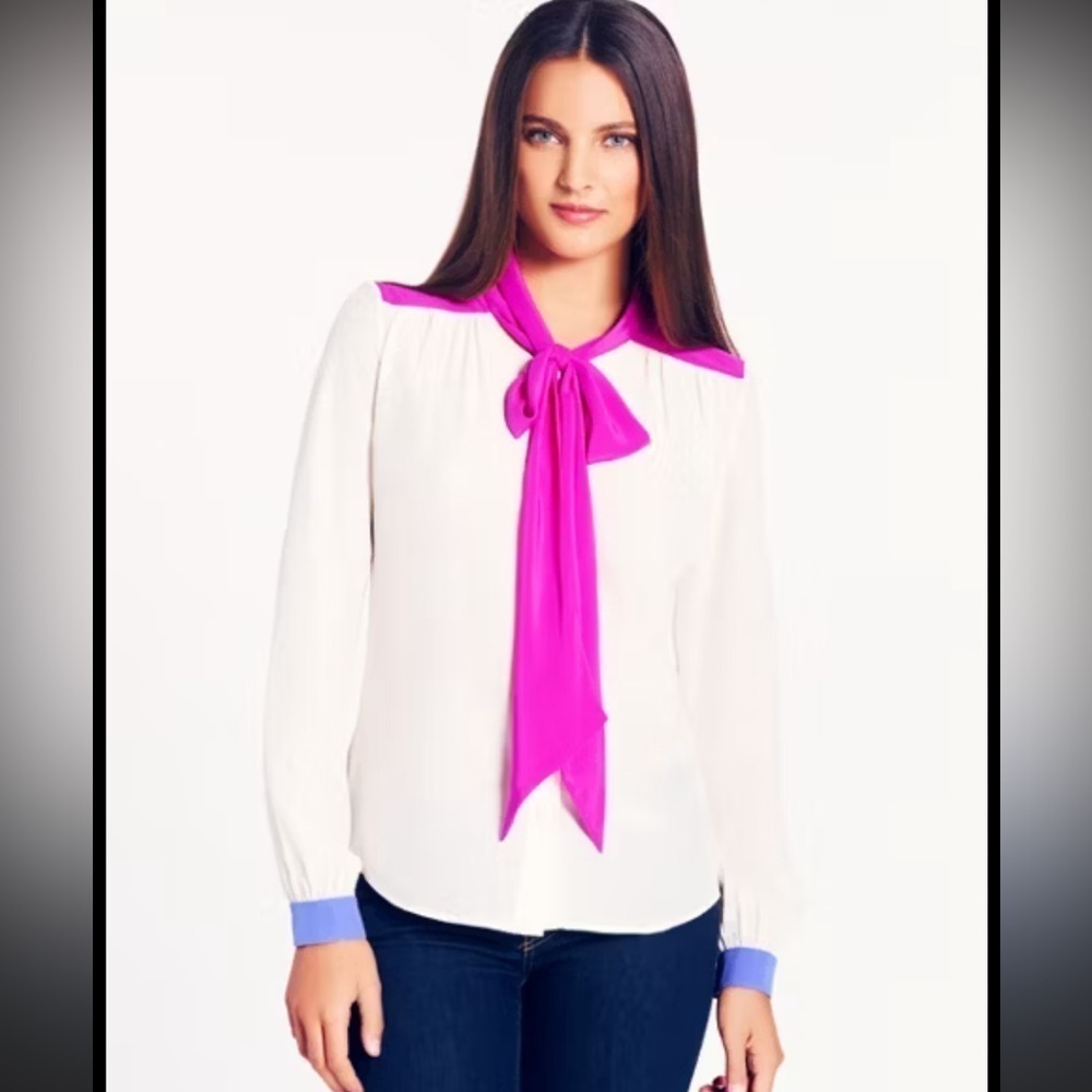 Kate Spade 100% silk cream pink and purple button down blouse size 6